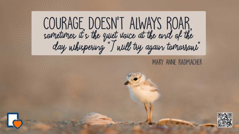 Courage doesn't always roar. Sometimes it's the quiet voice at the end of the day whispering I will try again tomorrow. -Mary Anne Radmacher