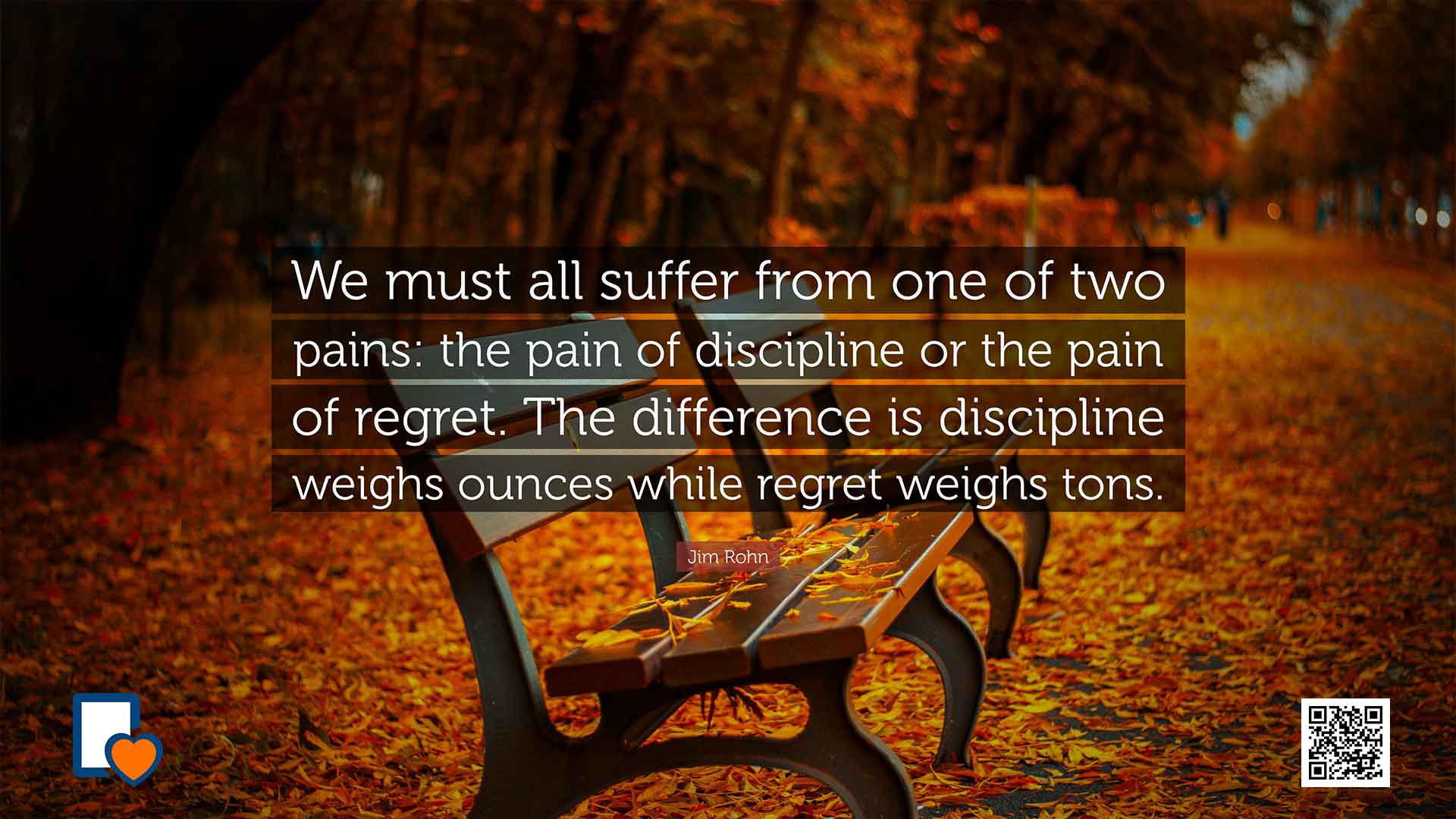 We must all suffer from one of two pains: the pain of discipline or the pain of regret. The difference is discipline weighs ounces while regret weighs tons. -Jim Rohn